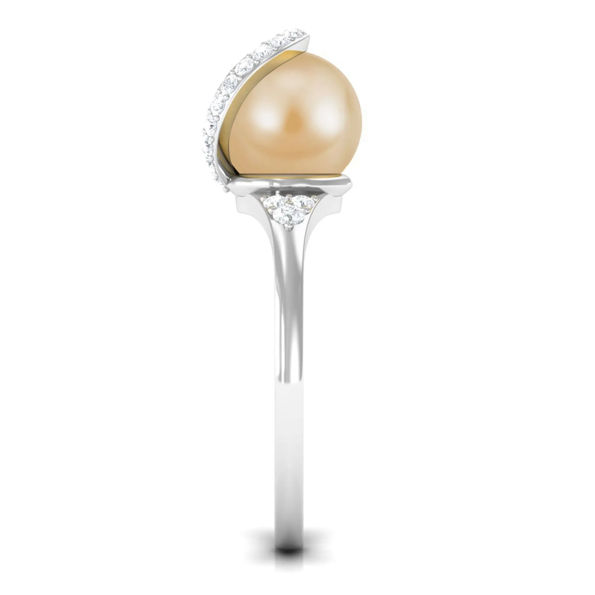 Designer South Sea Pearl Solitaire Engagement Ring with Diamond