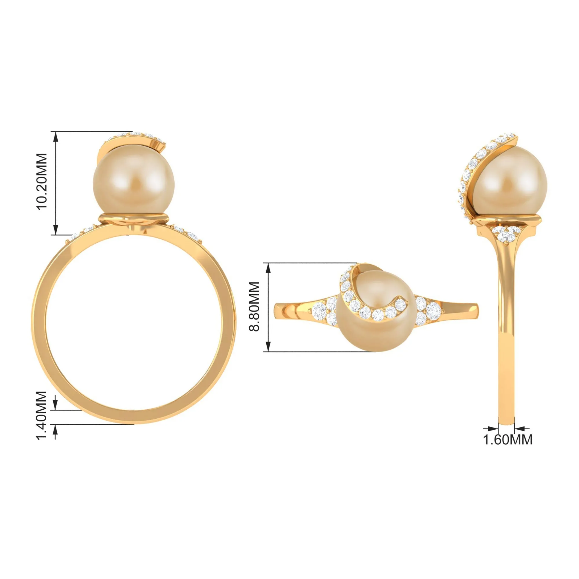 Designer South Sea Pearl Solitaire Engagement Ring with Diamond