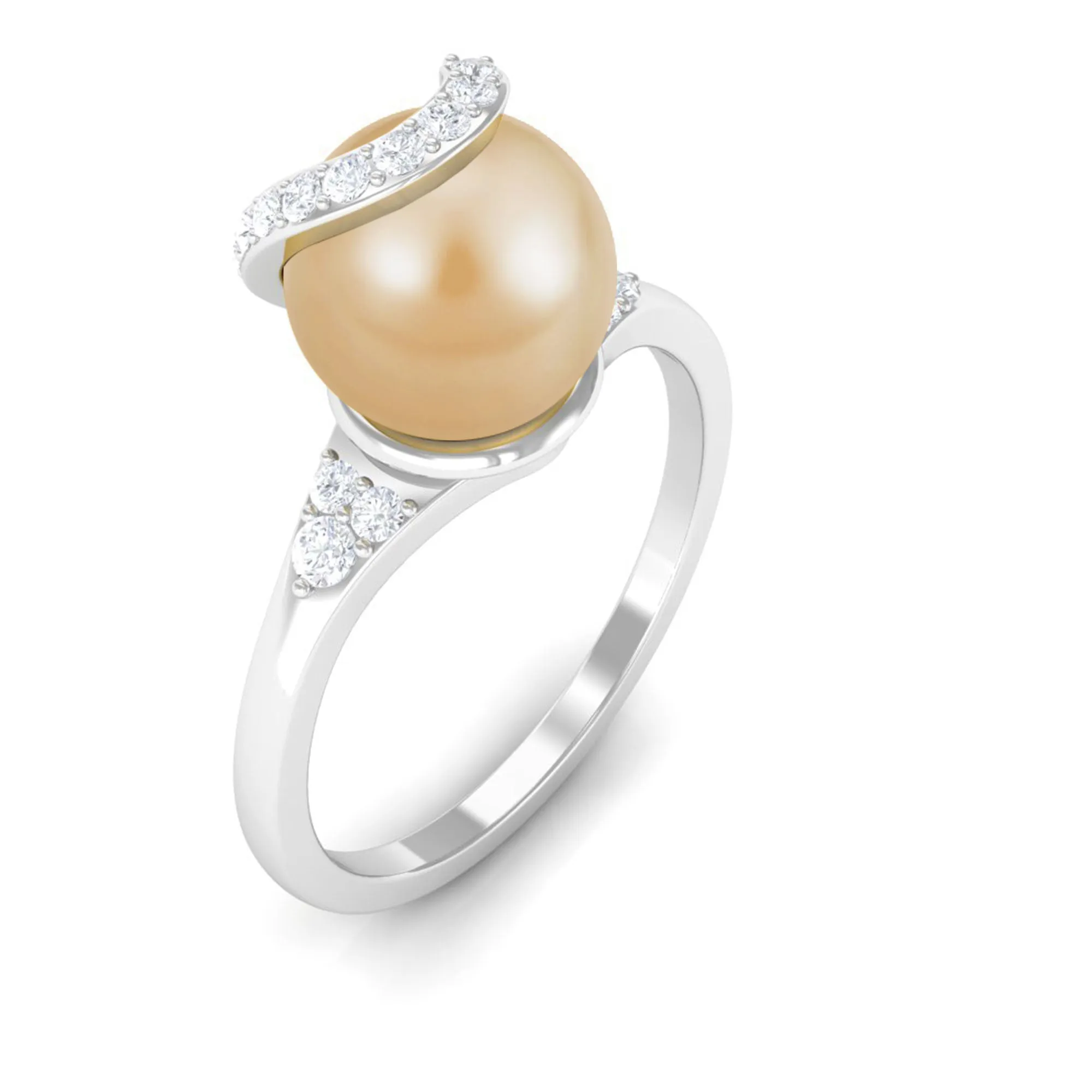 Designer South Sea Pearl Solitaire Engagement Ring with Diamond