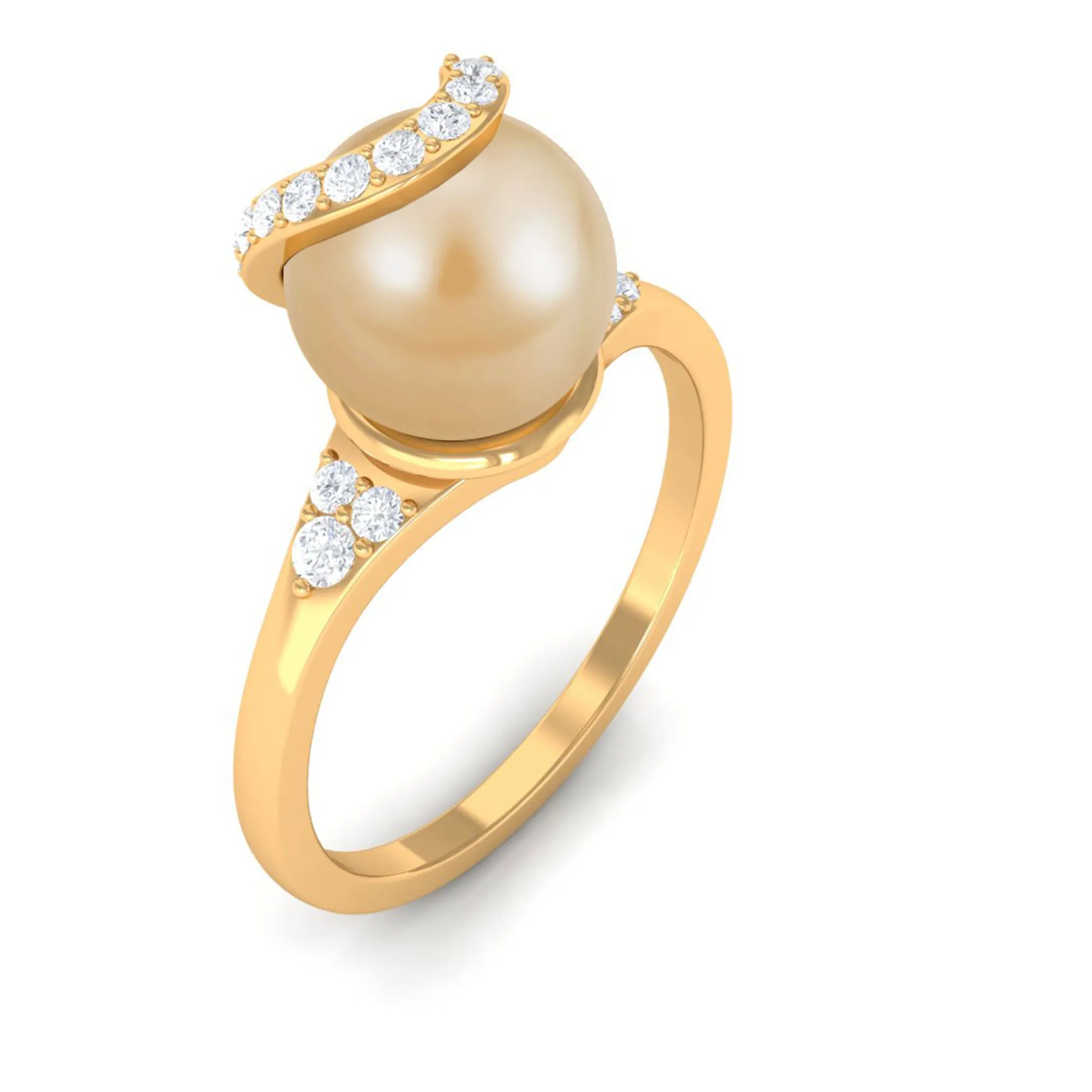 Designer South Sea Pearl Solitaire Engagement Ring with Diamond