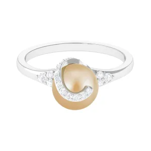 Designer South Sea Pearl Solitaire Engagement Ring with Diamond