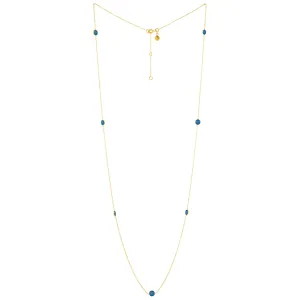 Dew Drops Dotted Blue Quartz Long Necklace Gold