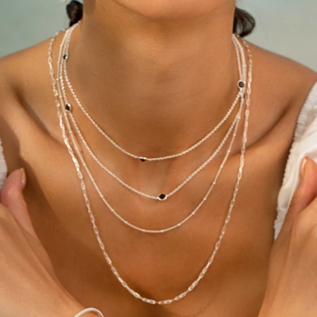Dew Drops Dotted Blue Quartz Long Necklace Gold