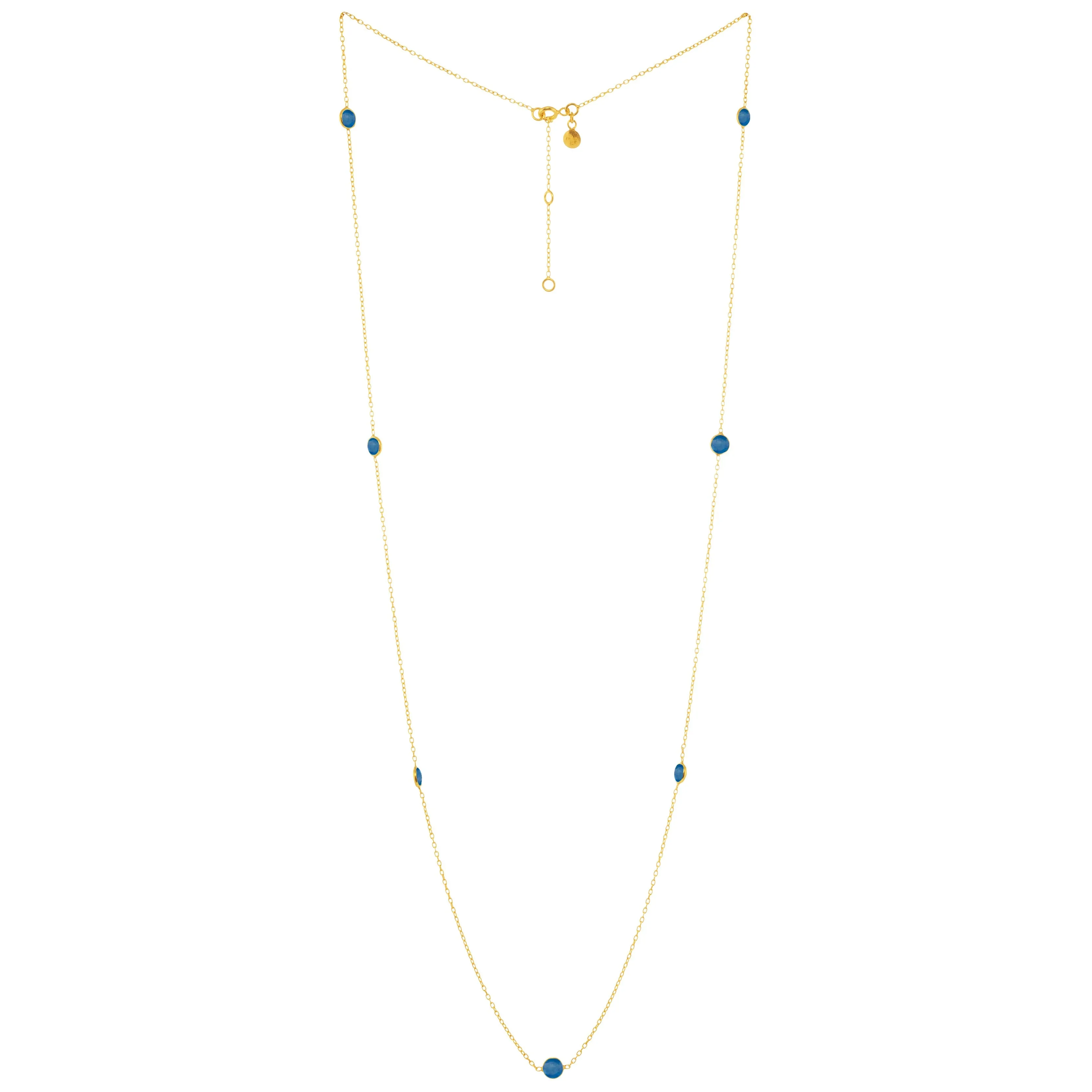 Dew Drops Dotted Blue Quartz Long Necklace Gold