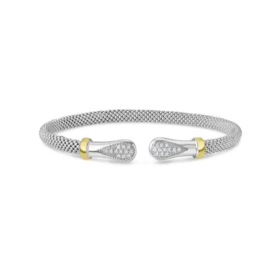 Diamond Teardrop Popcorn Bangle in Sterling Silver & 18K Yellow Gold