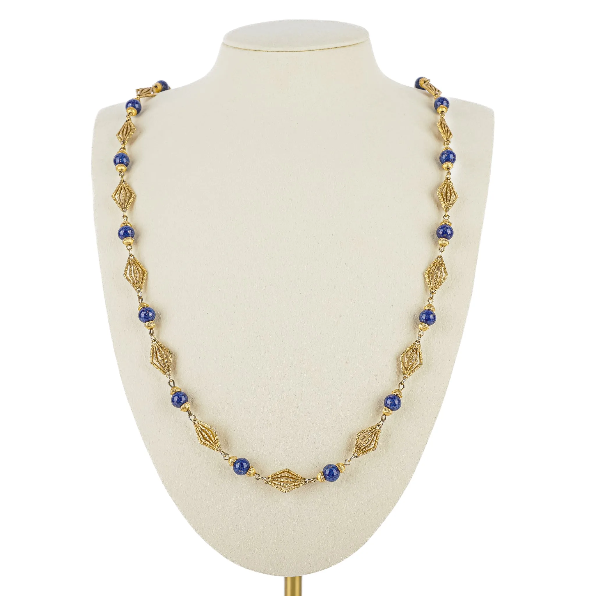 DORLAN Gold Tone Faux Lapis Bead Kite Link Necklace