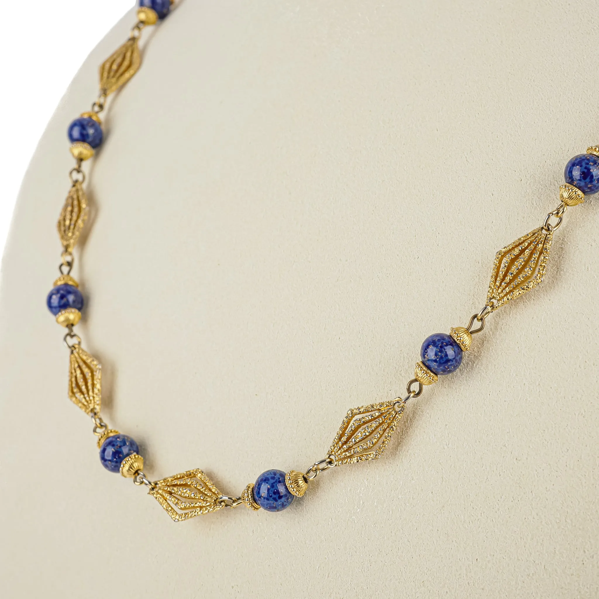 DORLAN Gold Tone Faux Lapis Bead Kite Link Necklace
