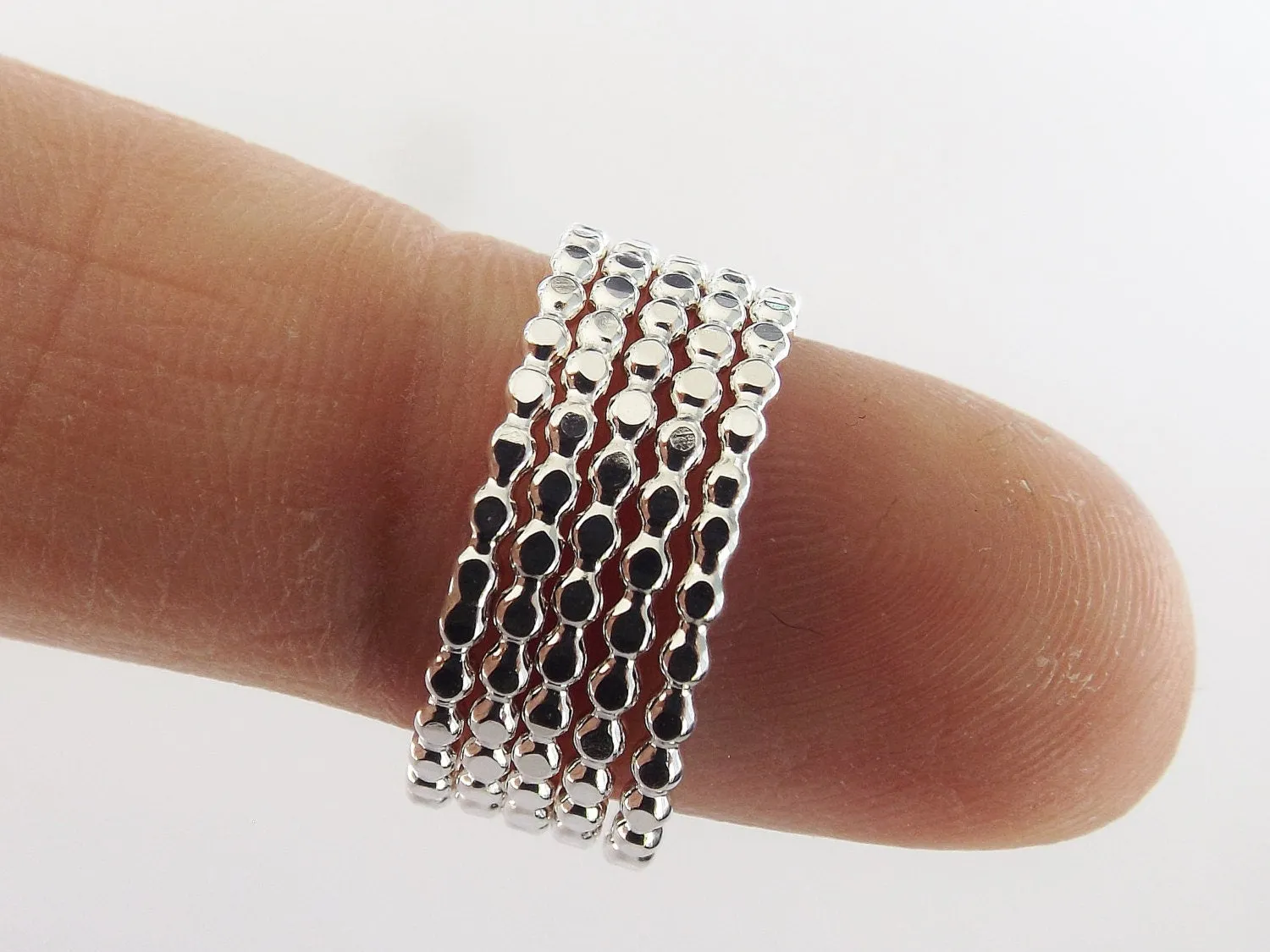 Drop Bead Ring Set, Beaded Ring Set, 5 Dots/Bubble/Beaded, Silver , Stacking ring, Stackable ring, Stacker ring, Ring sets, Bubble Ring Set