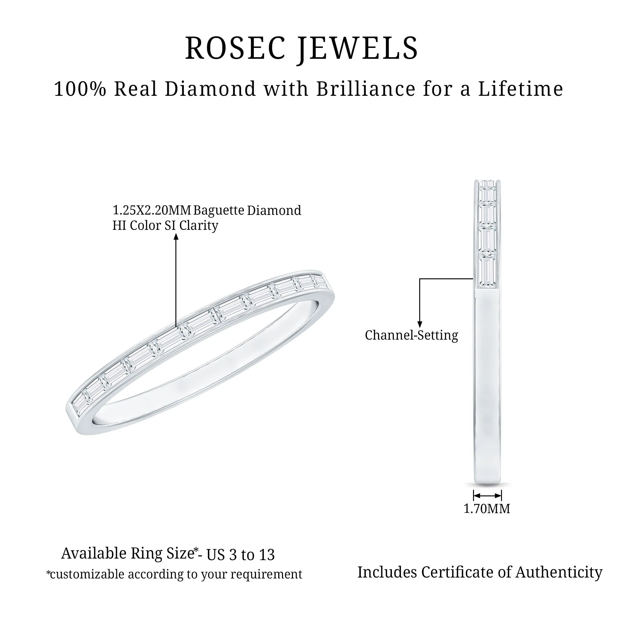 Elegant Stackable Ring with 1/2 CT Baguette Diamond in Channel Setting