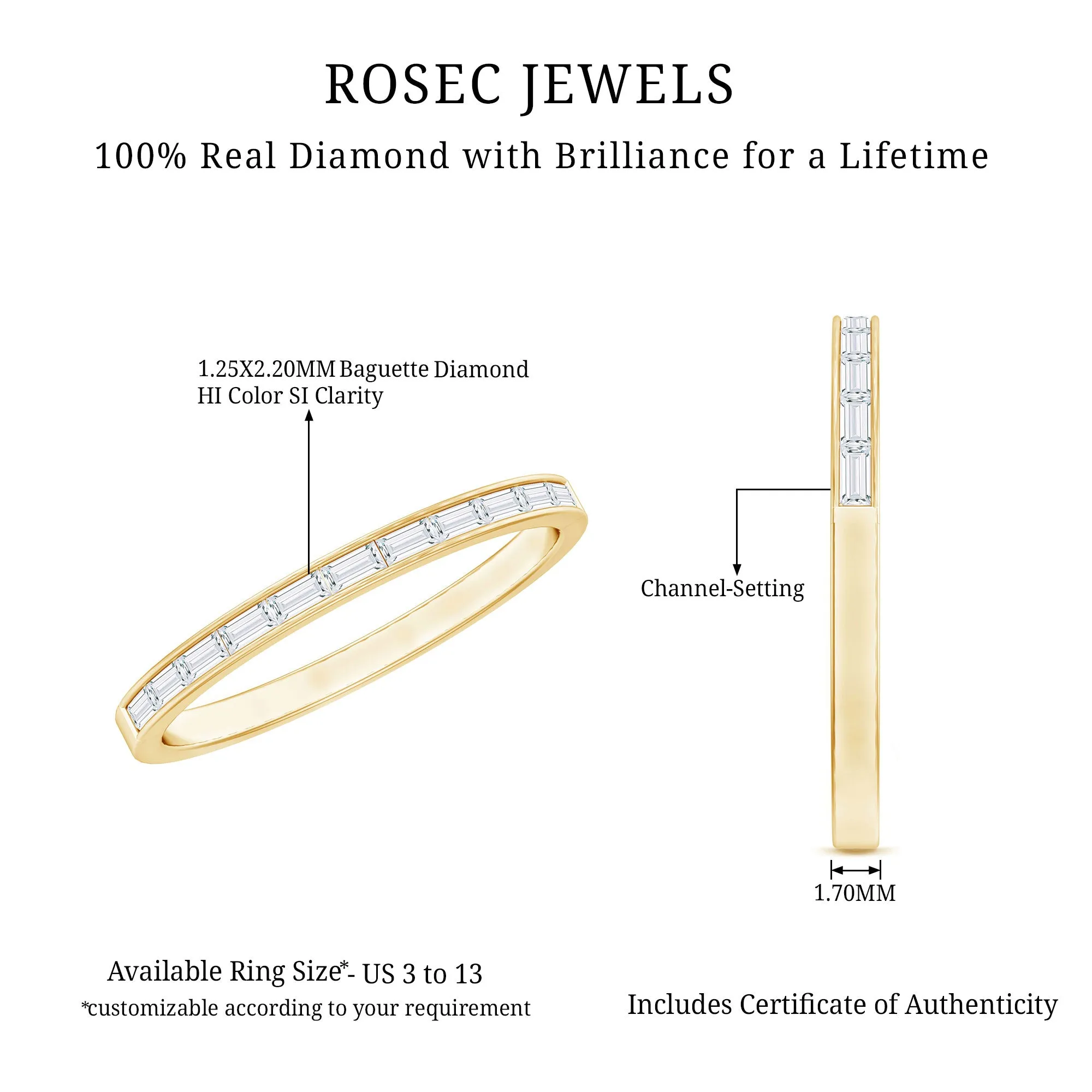 Elegant Stackable Ring with 1/2 CT Baguette Diamond in Channel Setting