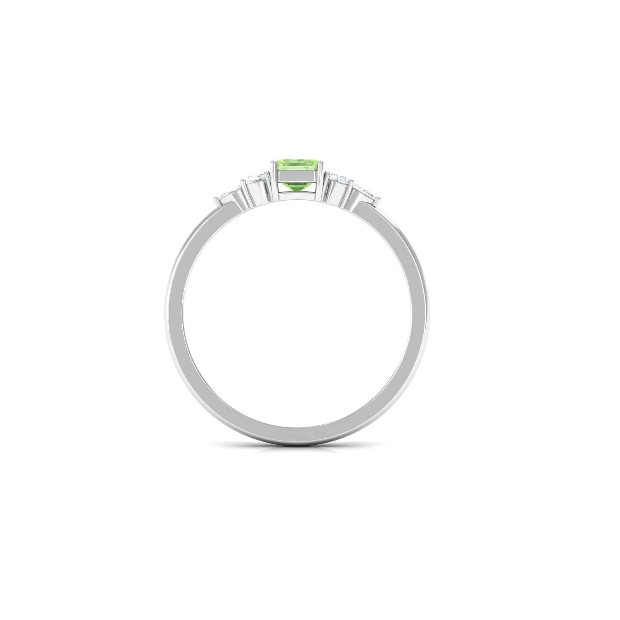 Emerald Cut Green Sapphire Promise Ring with Diamond Trio