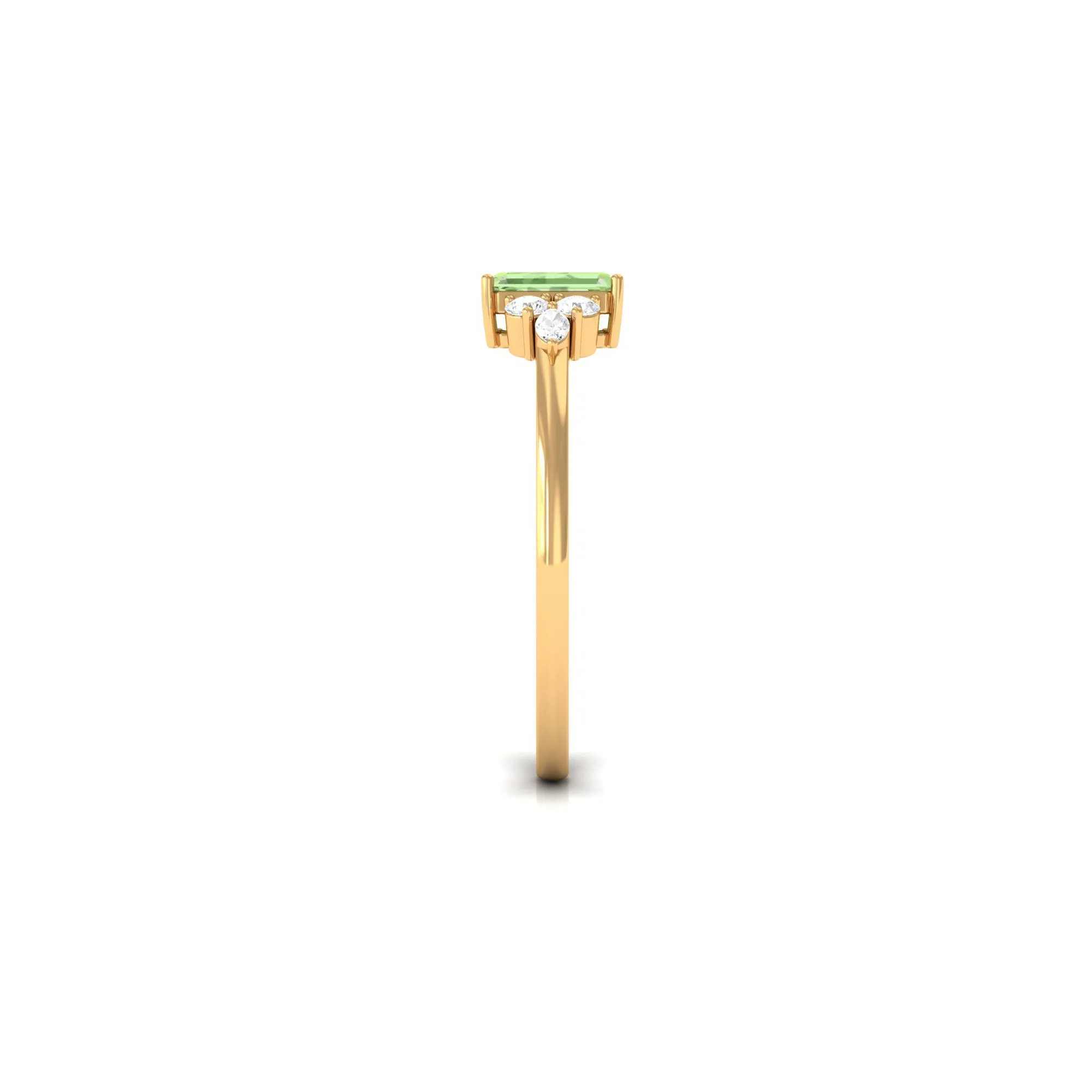 Emerald Cut Green Sapphire Promise Ring with Diamond Trio