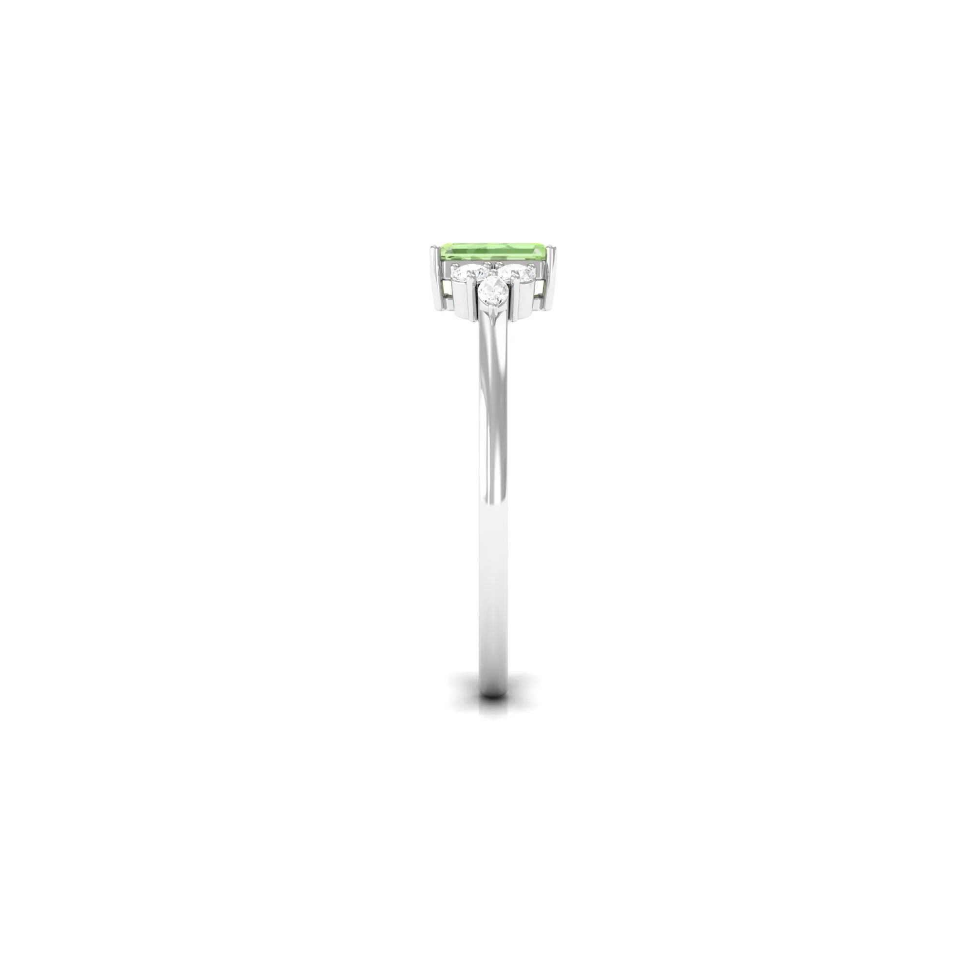 Emerald Cut Green Sapphire Promise Ring with Diamond Trio
