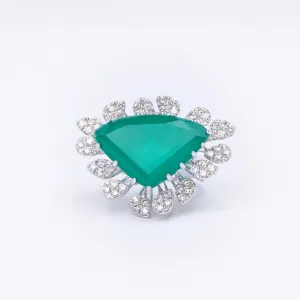 Emerald Diamond Sunburst Ring | Geometric Statement Ring