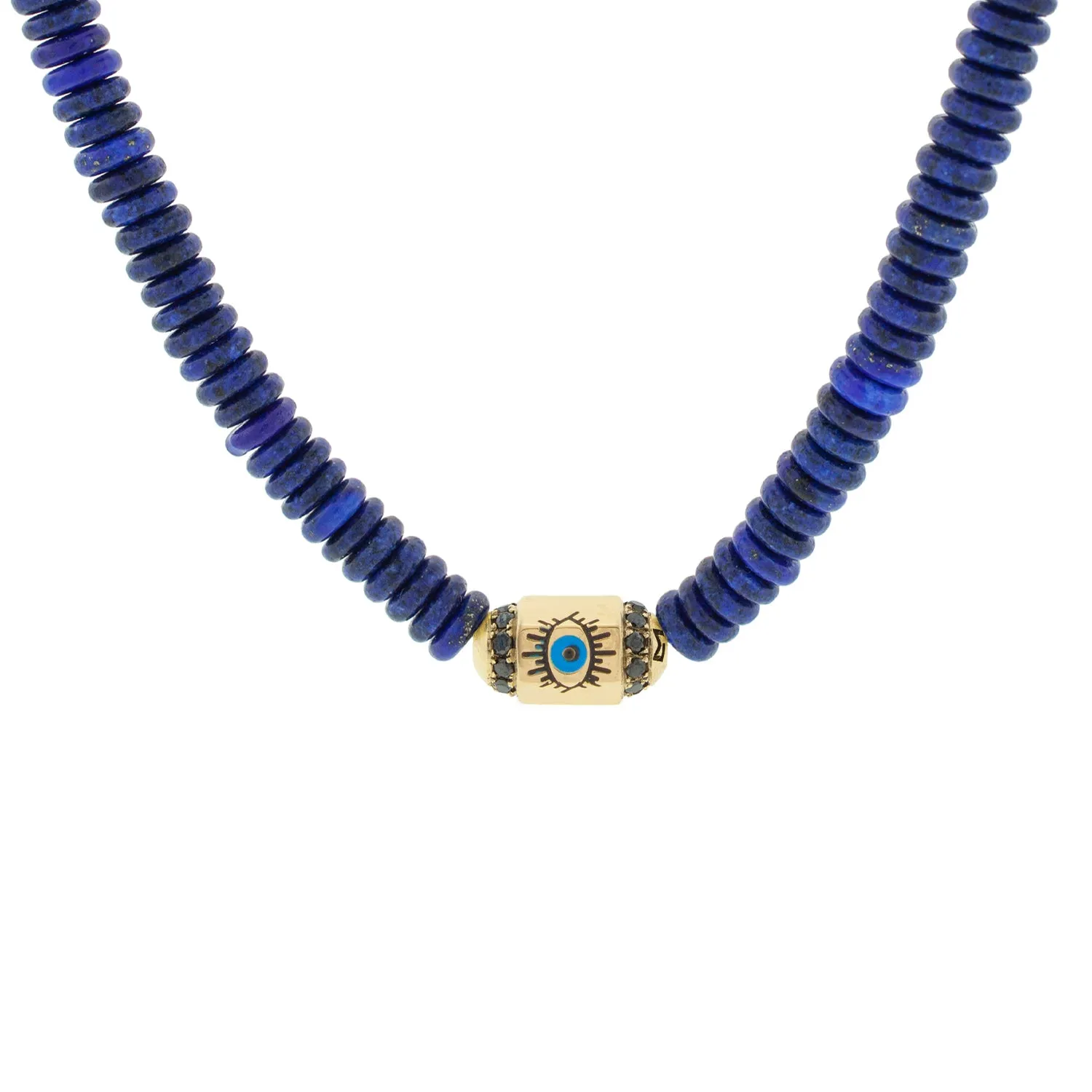 Enameled Evil Eye Hexagon Bolt with Black Diamonds Choker Necklace