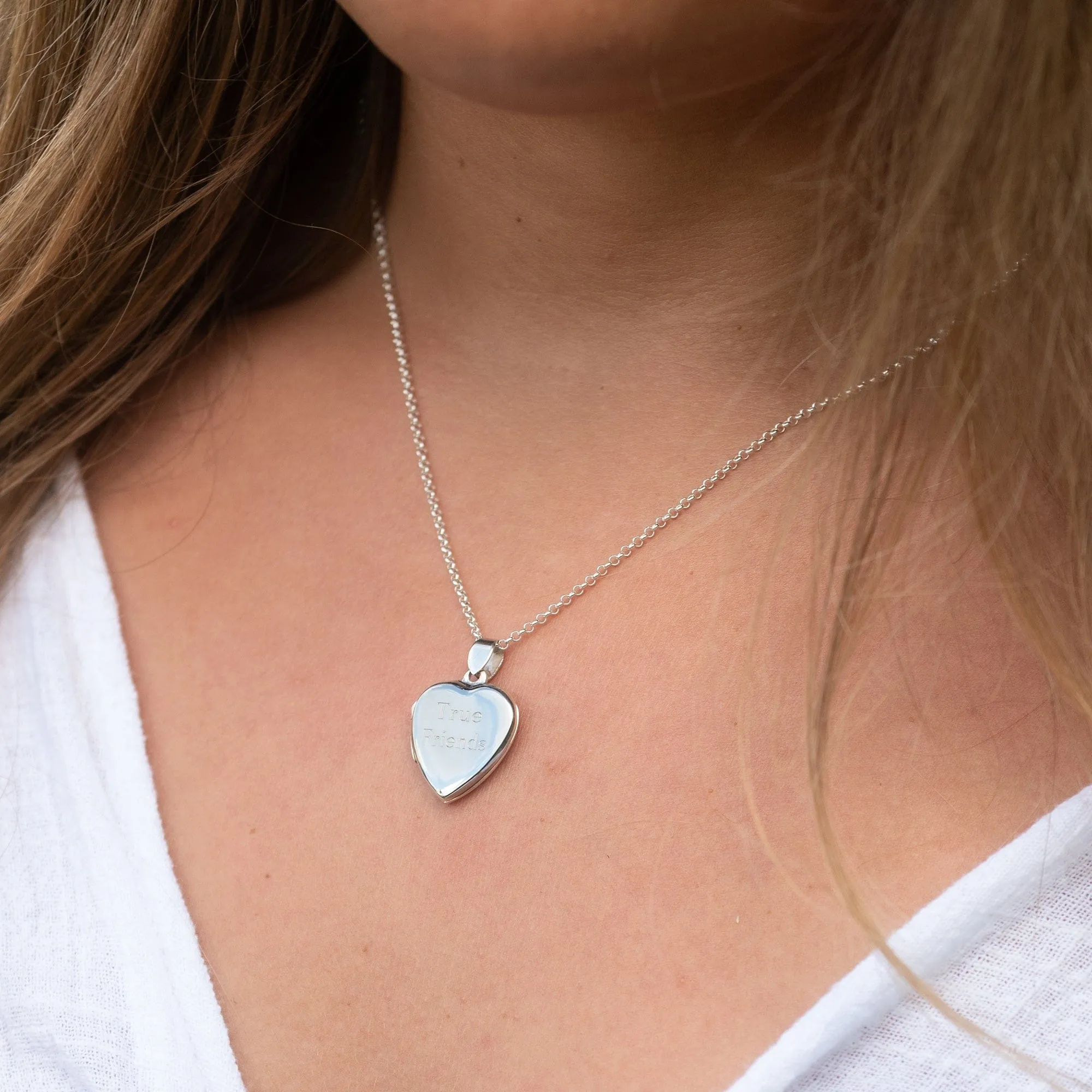 Engraved Silver Large Heart Locket Necklace
