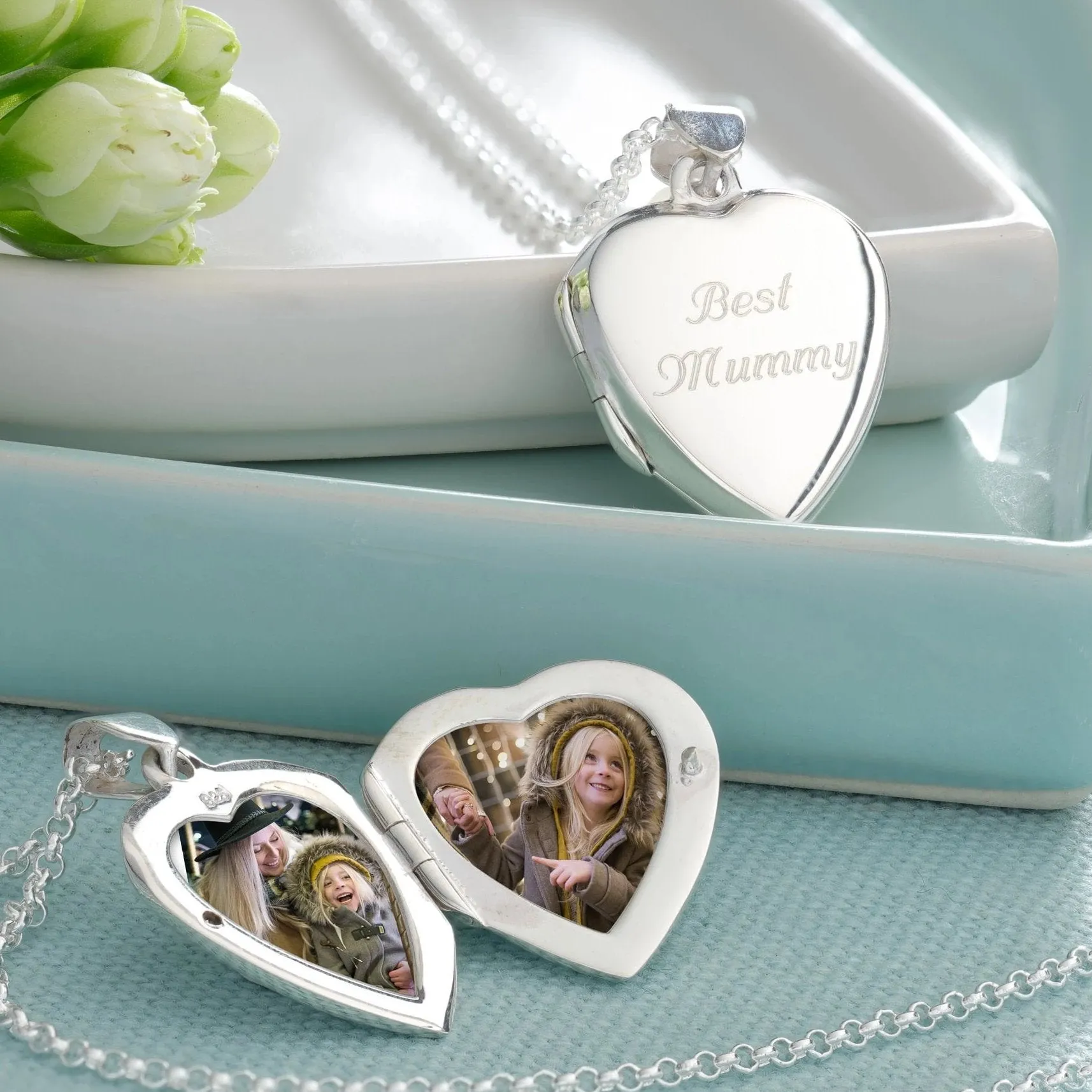 Engraved Silver Large Heart Locket Necklace