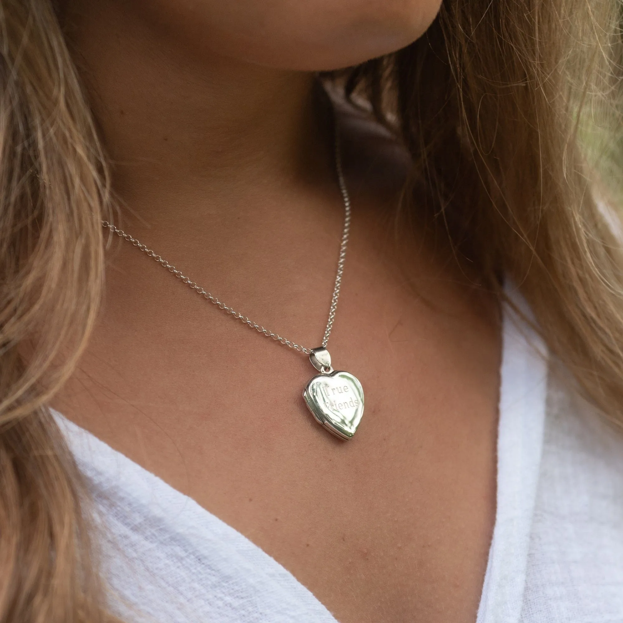 Engraved Silver Large Heart Locket Necklace