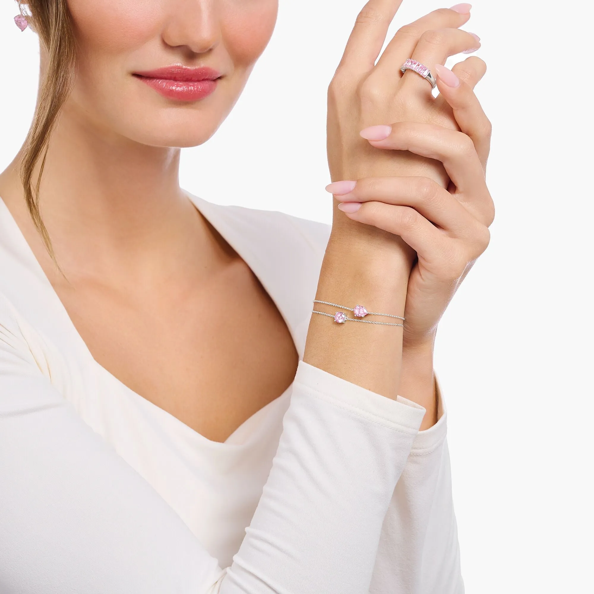 Essentials Sterling Silver Drop-Shaped Pink Zirconia Bracelet A2159-051-9-L19V