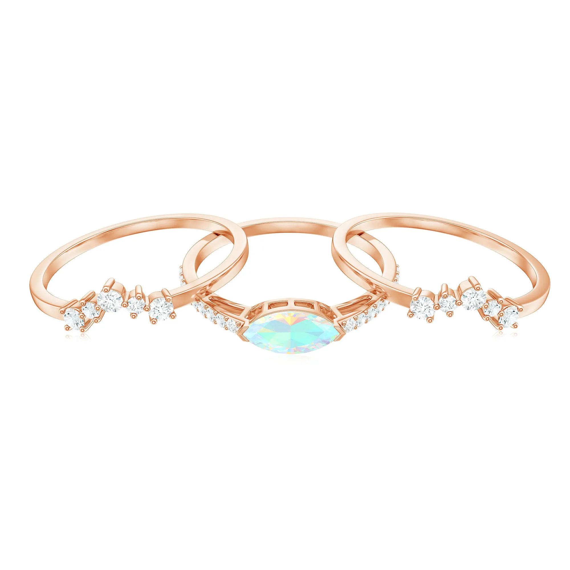 Ethiopian Opal and Diamond Ring Set