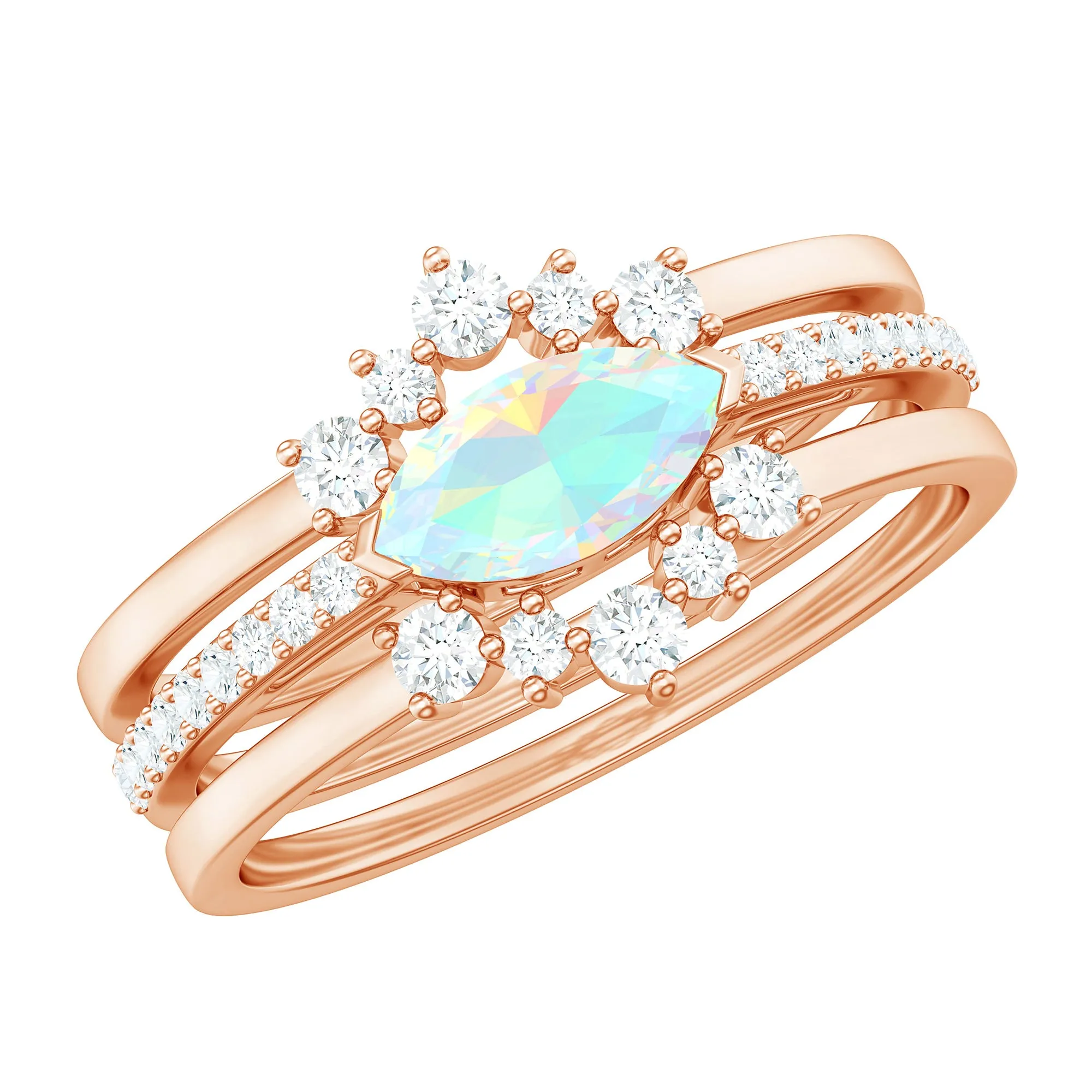 Ethiopian Opal and Diamond Ring Set