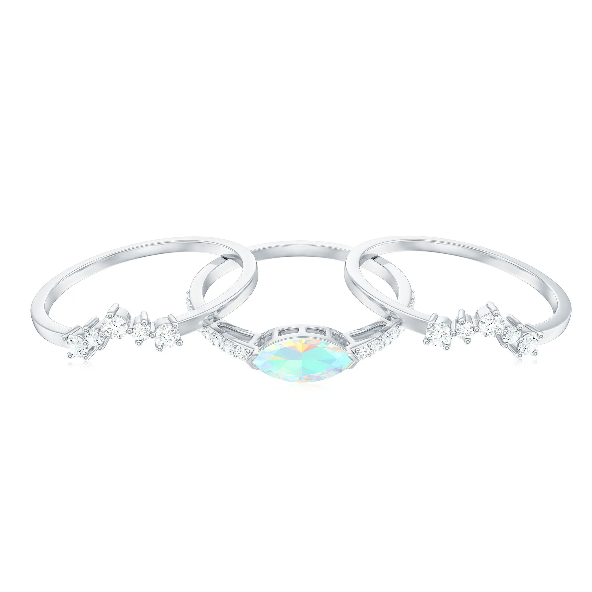 Ethiopian Opal and Diamond Ring Set