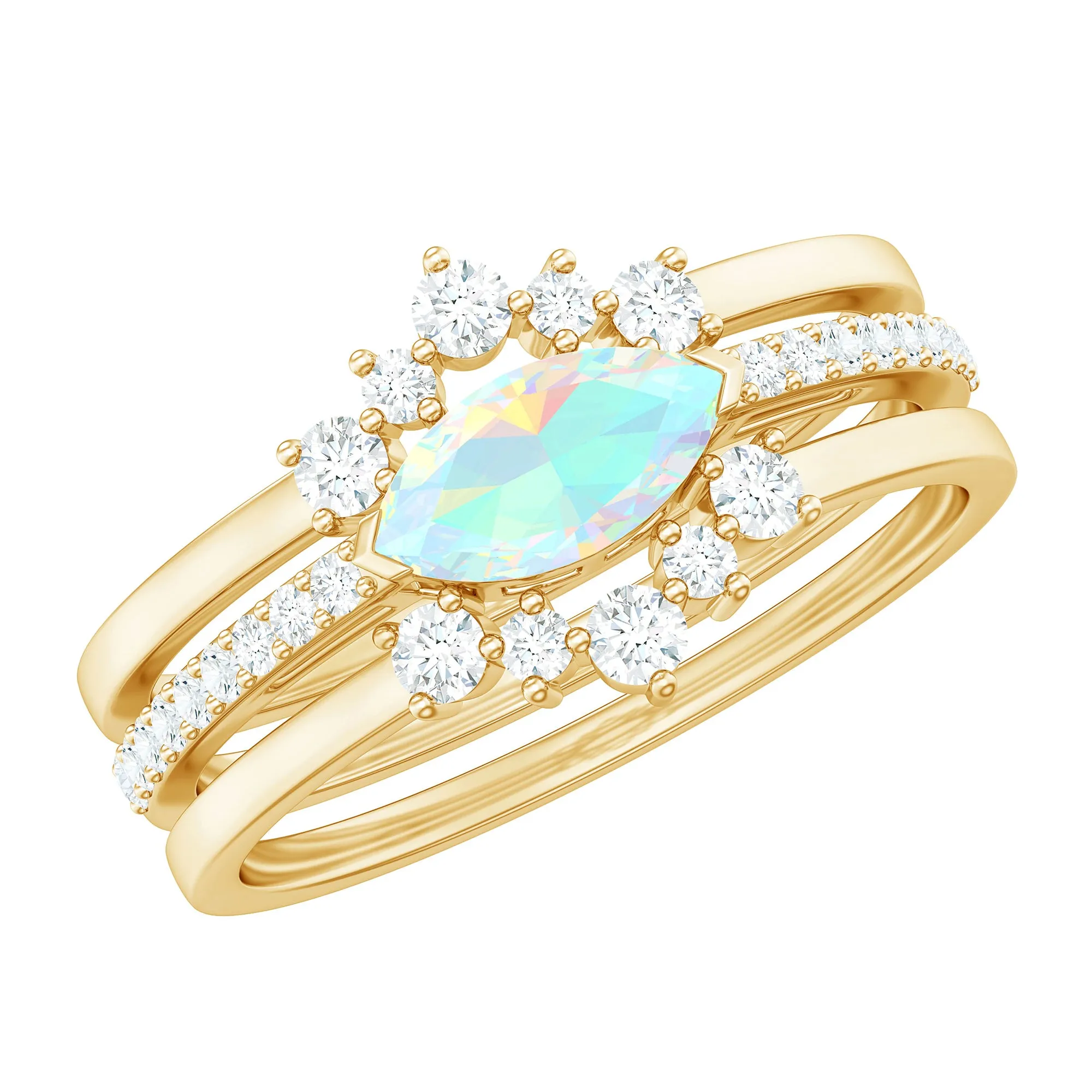 Ethiopian Opal and Diamond Ring Set