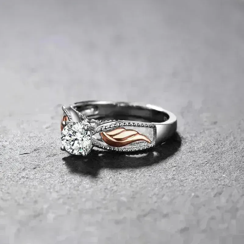 Fashion Electroplated Angel Wings Gold Crystal Women Ring