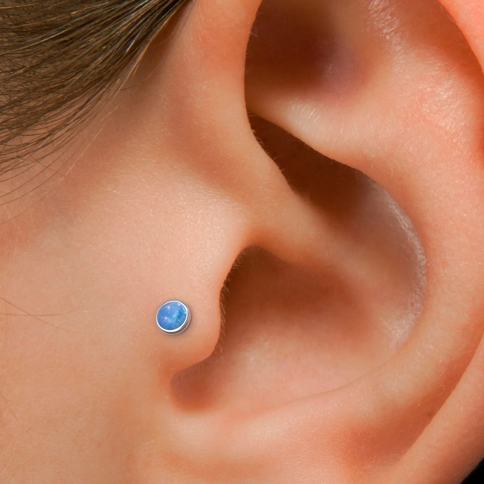G23 Titanium Internally Threaded Flat Opal Labret