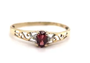 Garnet & Diamond Yellow Gold Ring