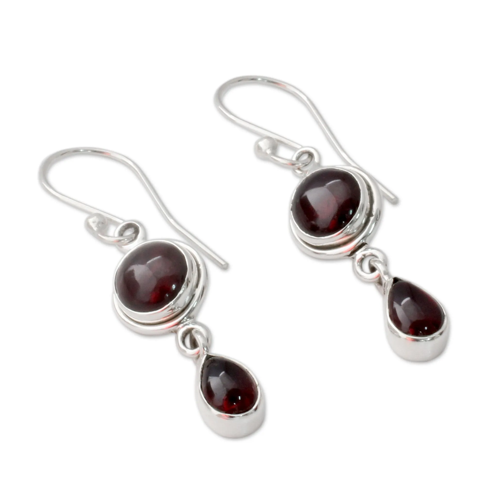 Garnet and Sterling Silver Earrings Handmade in India - Crimson Glow | NOVICA