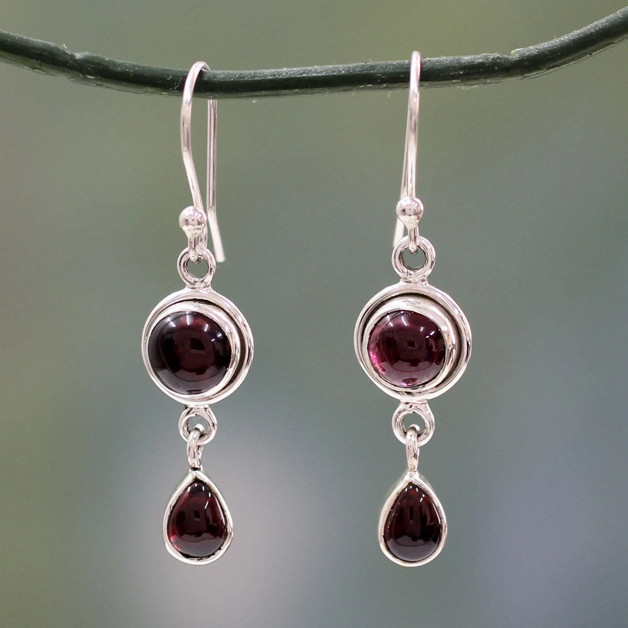 Garnet and Sterling Silver Earrings Handmade in India - Crimson Glow | NOVICA