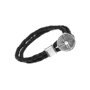 Gather Dust to Build a Mountain Sterling Silver Leather Bracelet