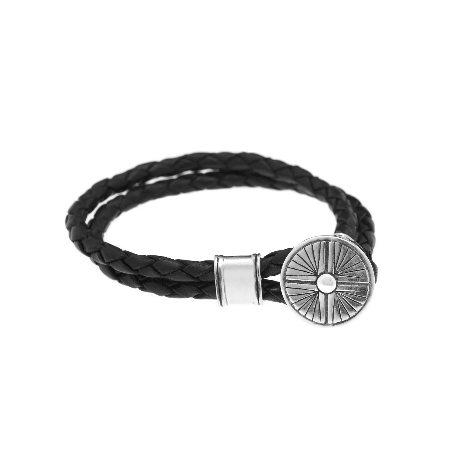 Gather Dust to Build a Mountain Sterling Silver Leather Bracelet