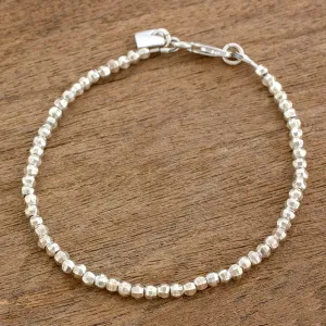 Geometric Sterling Silver Beaded Bracelet from Guatemala - Gleaming Geometry | NOVICA