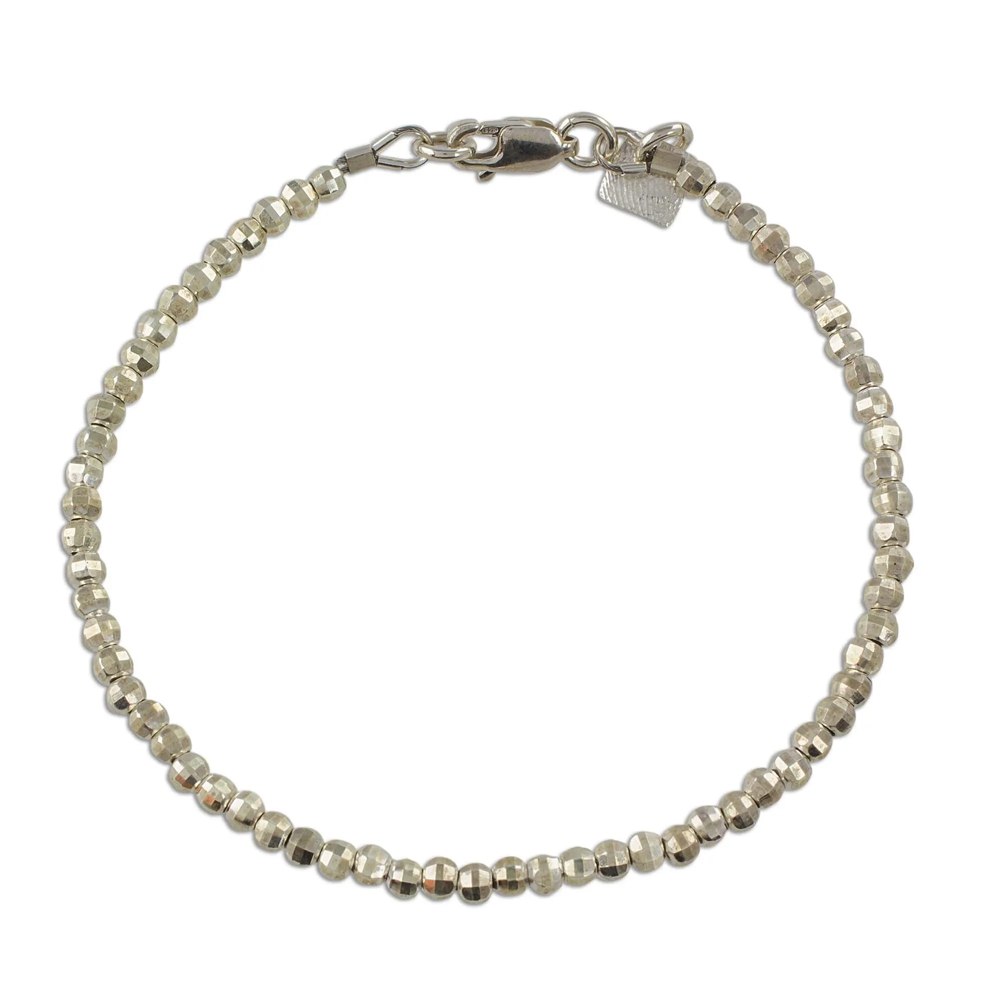 Geometric Sterling Silver Beaded Bracelet from Guatemala - Gleaming Geometry | NOVICA