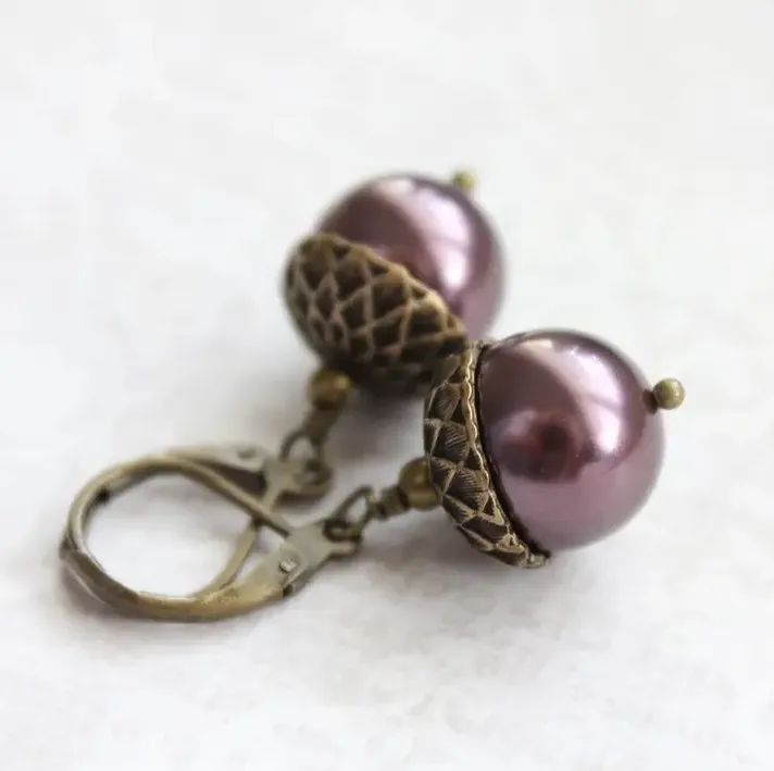 Glass Pearl Acorn Earrings by A Pocket of Posies