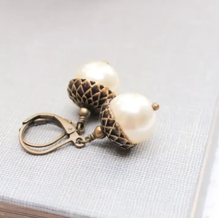 Glass Pearl Acorn Earrings by A Pocket of Posies