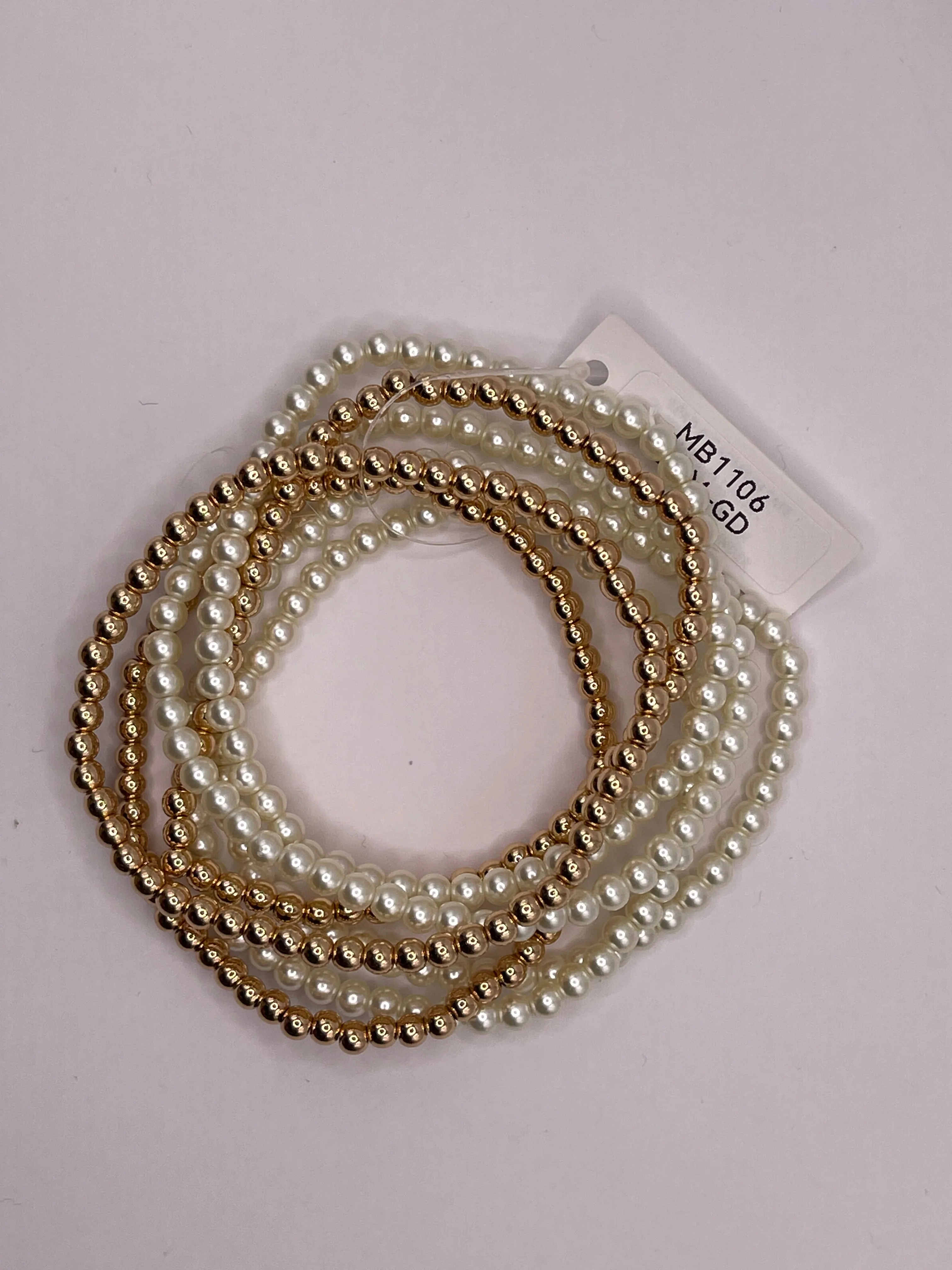 Gold and Pearl Stretch Beaded Bracelet