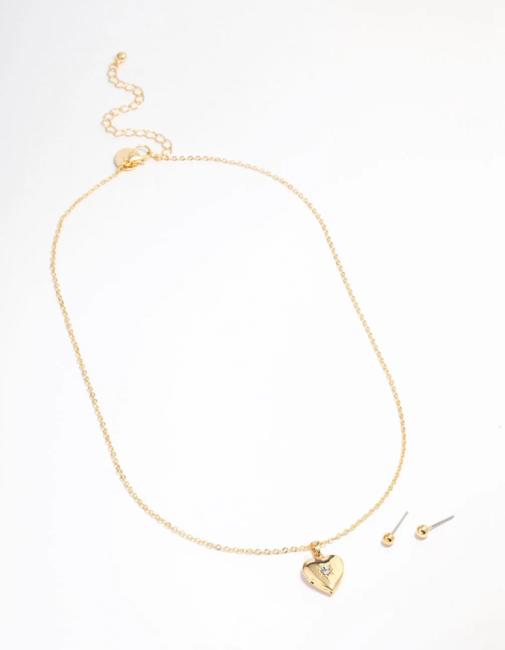 Gold Plated Heart Locket Necklace & Earrings Set