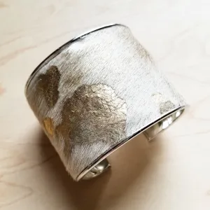 Hair-on-Hide Gold and Cream Metallic Leather Cuff Bangle Bracelet 008c