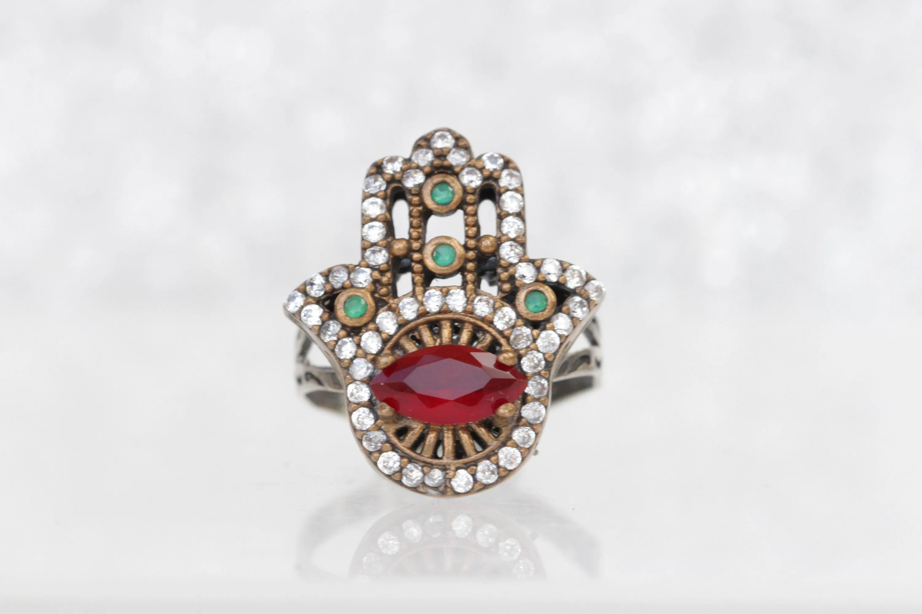 HAMSA RUBY Emerald RING