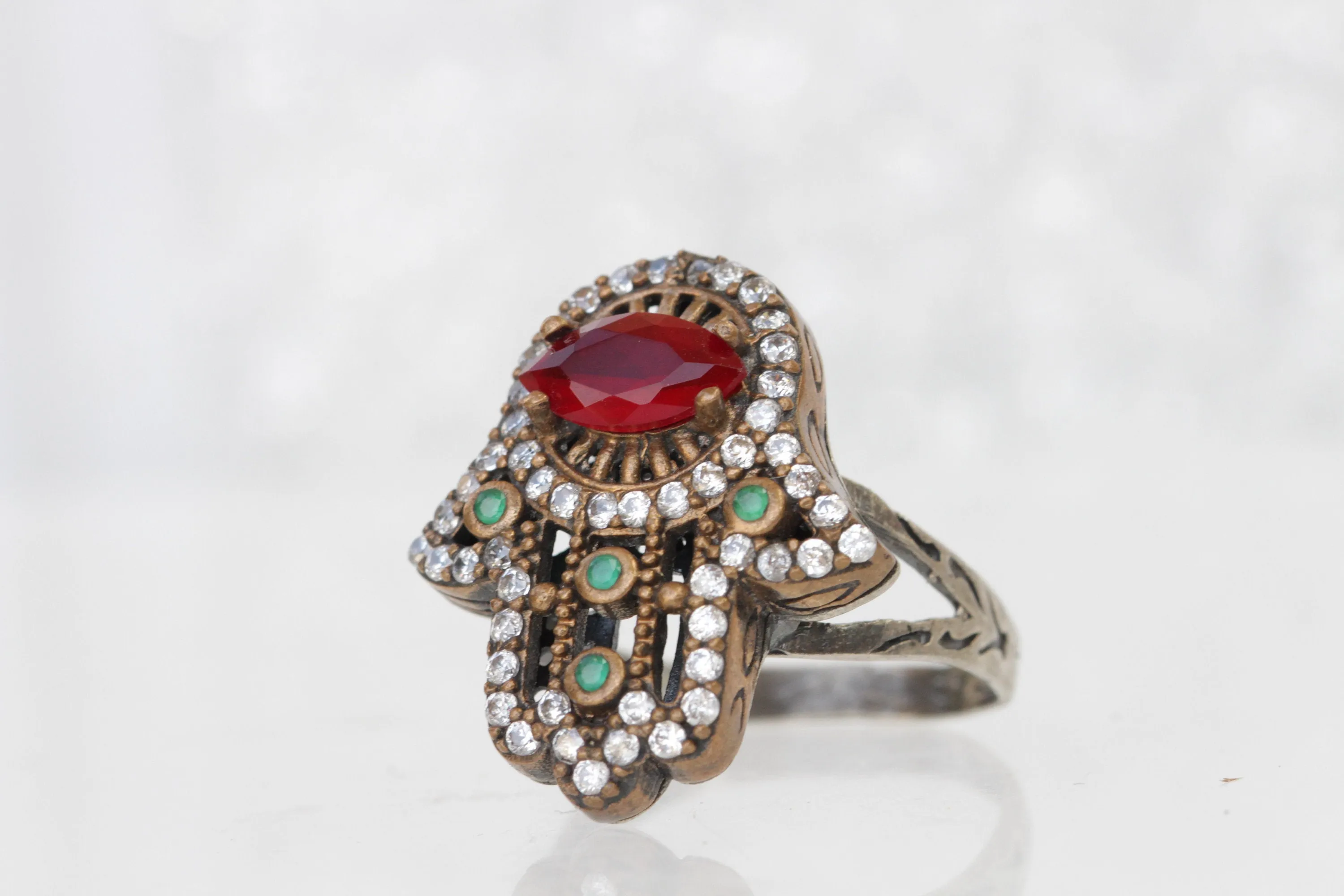 HAMSA RUBY Emerald RING