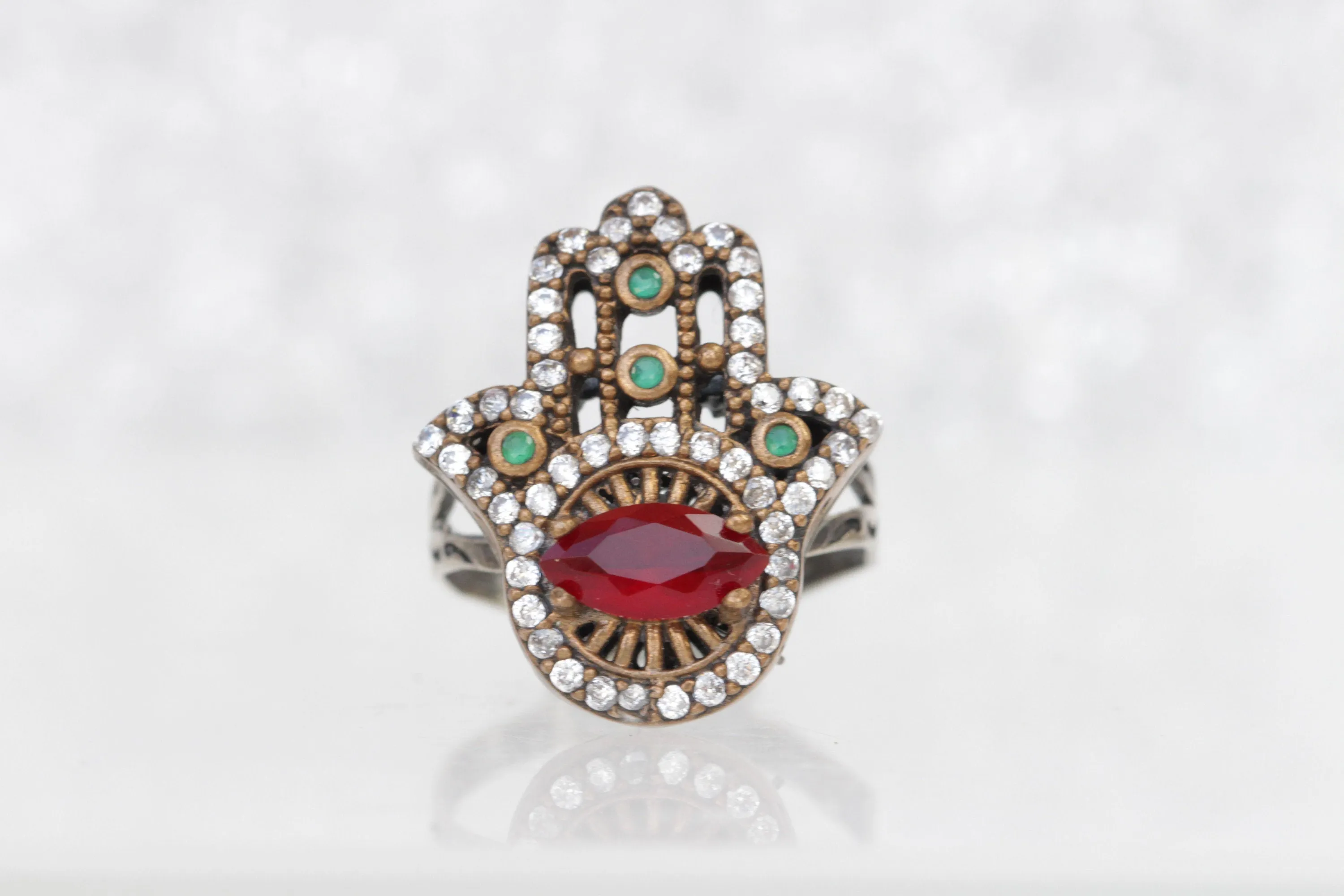 HAMSA RUBY Emerald RING