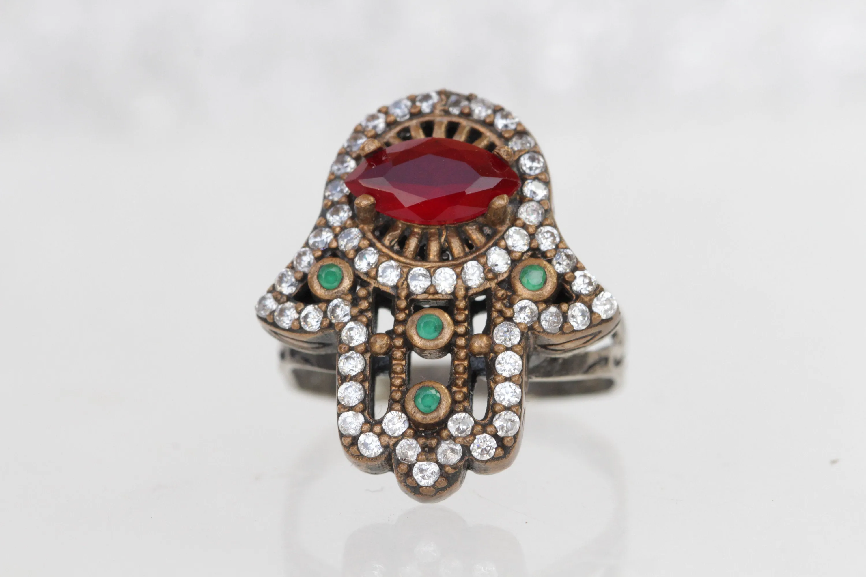 HAMSA RUBY Emerald RING