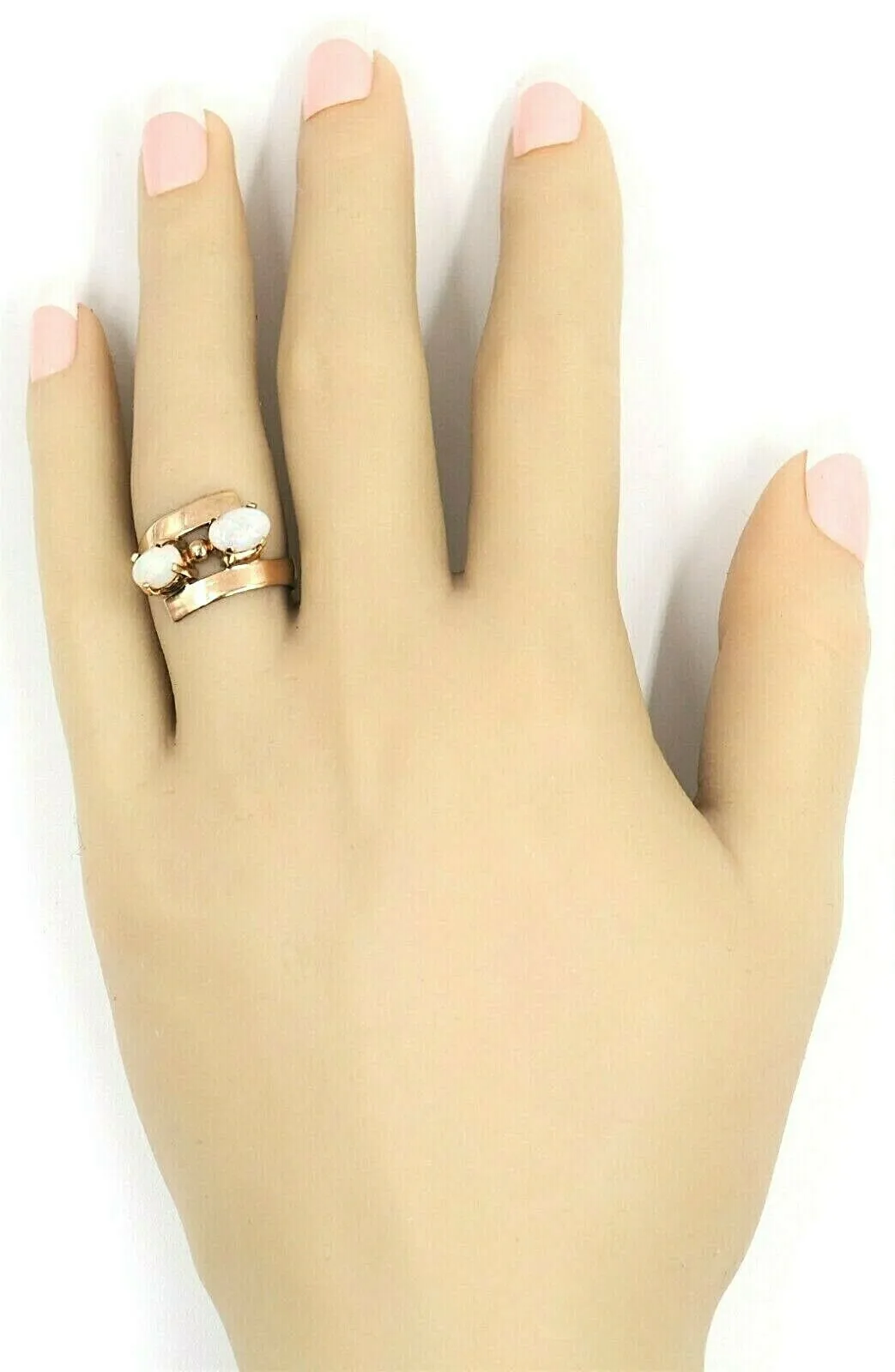 Handmade Light Opal Dress Ring 9ct Yellow Gold Fine Jewellery Band Size N
