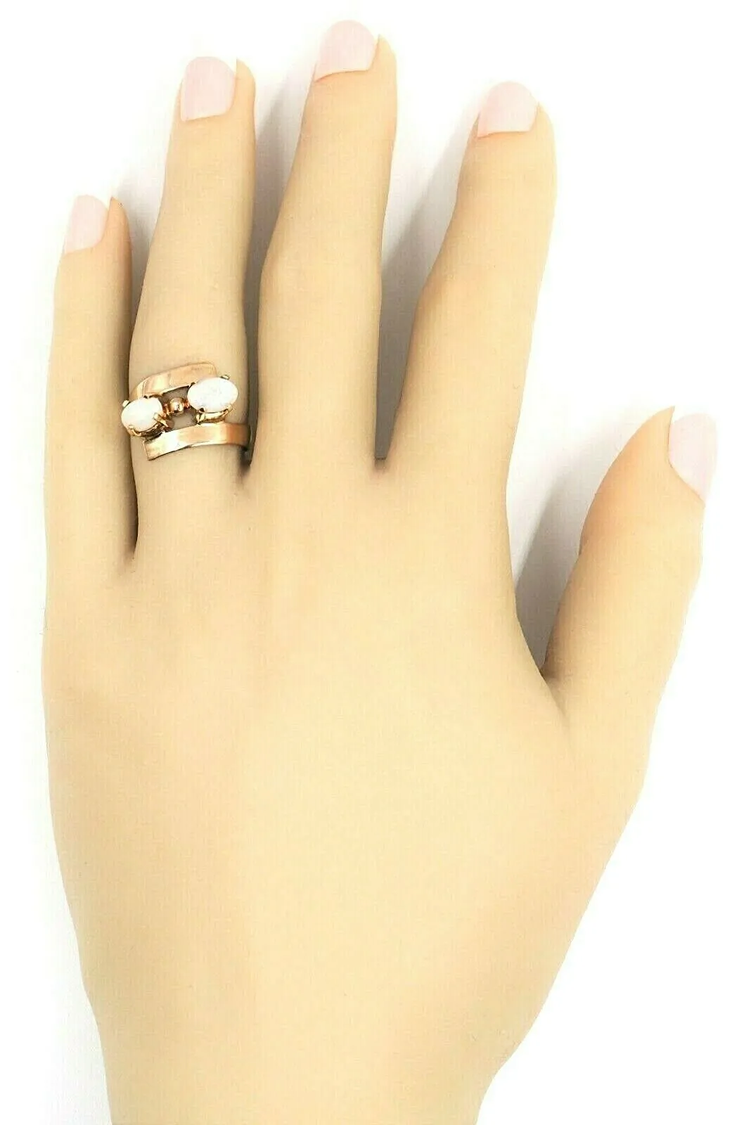Handmade Light Opal Dress Ring 9ct Yellow Gold Fine Jewellery Band Size N