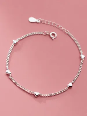 Heart Bracelet 925 Sterling Silver Dainty Little Heart Vintage Girl Waterproof Bracelet