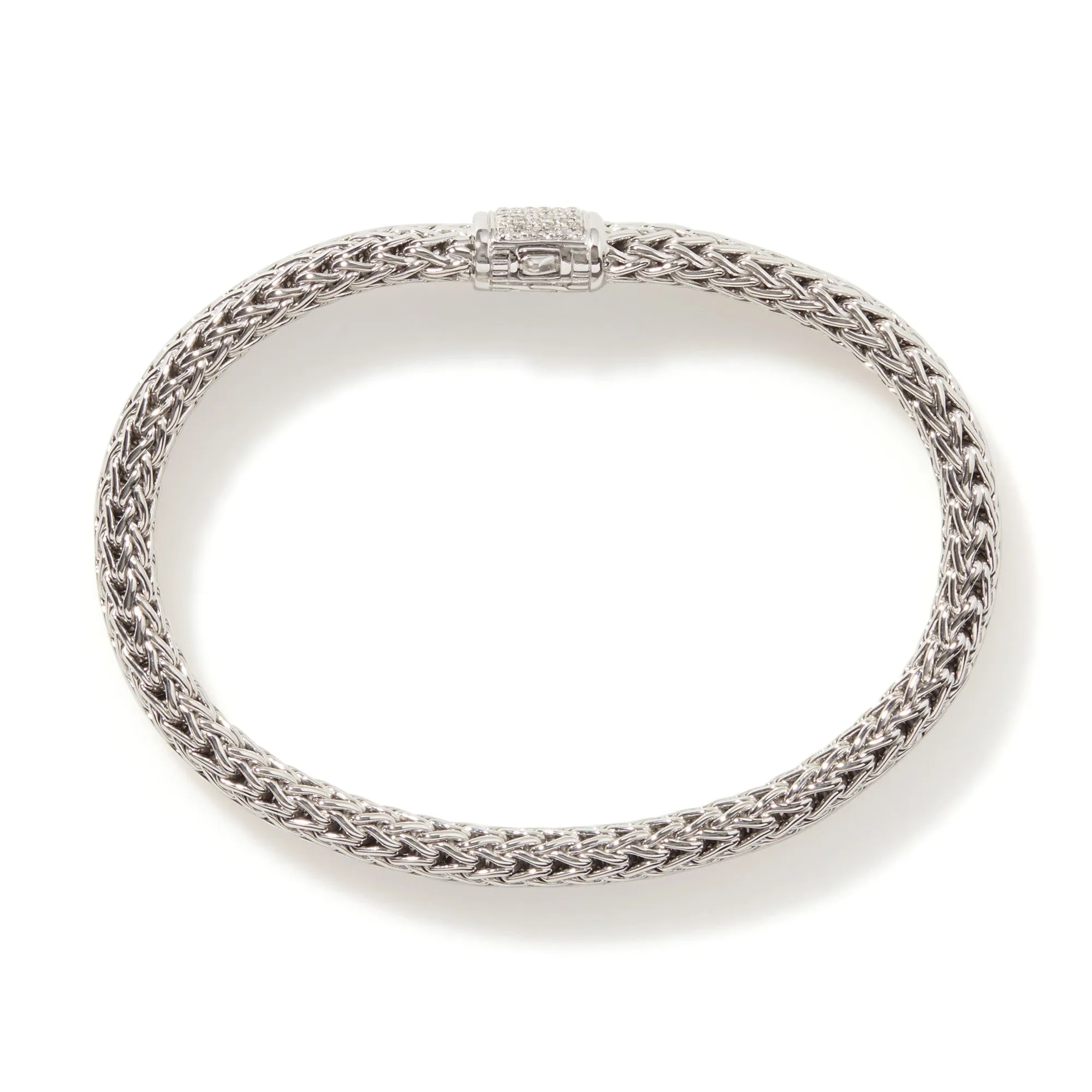 JOHN HARDY STERLING SILVER ICON BRACELET WITH PAVE DIAMOND CLASP