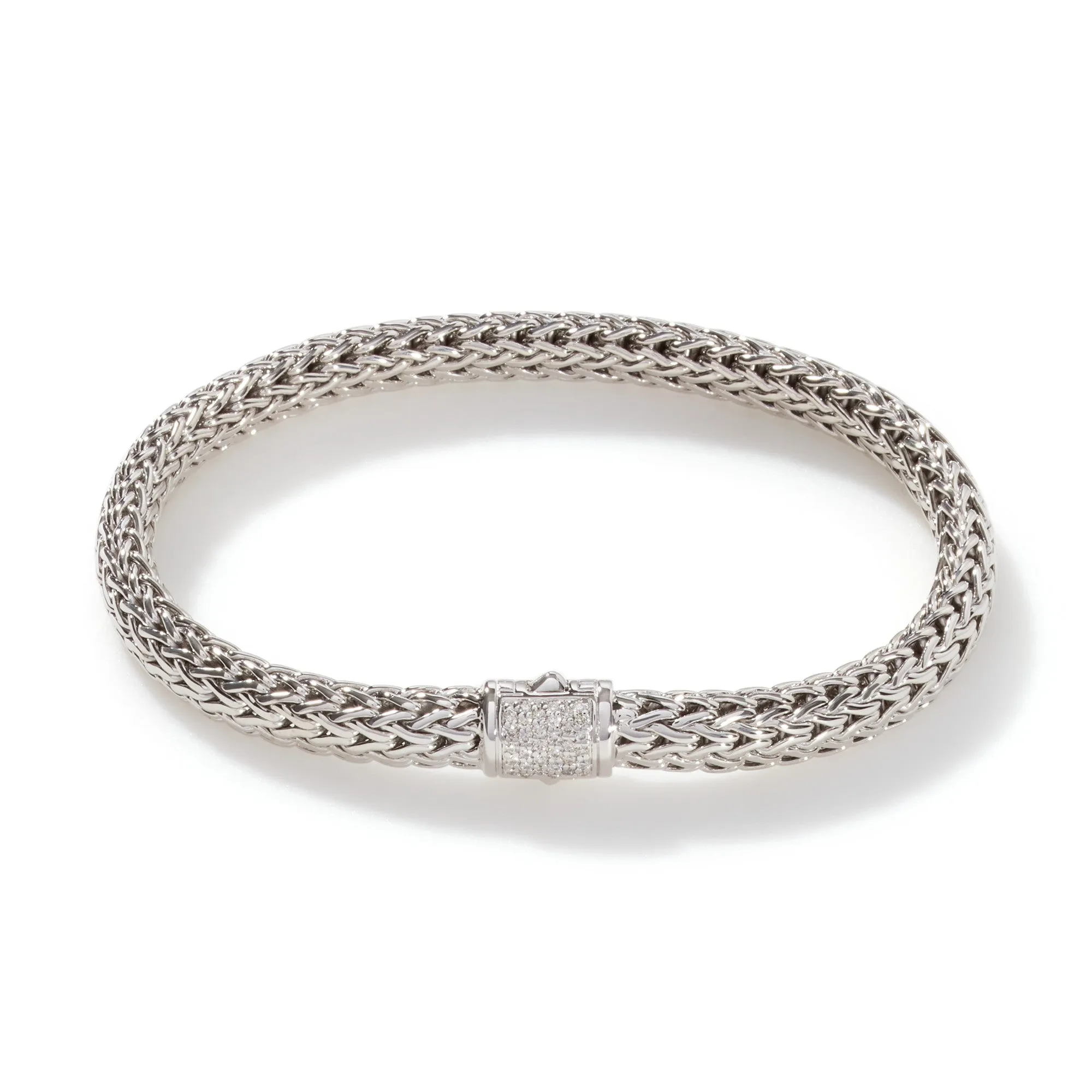 JOHN HARDY STERLING SILVER ICON BRACELET WITH PAVE DIAMOND CLASP